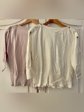 GAP Off-the-Shoulder Sweaters with Gold Shoulder Buttons — Cream & Light Pinkish